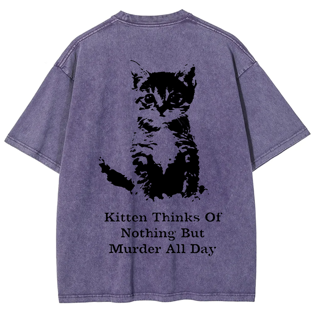 Kitten Thinks Of Nothing But Murder All Day Washed t-Shirt