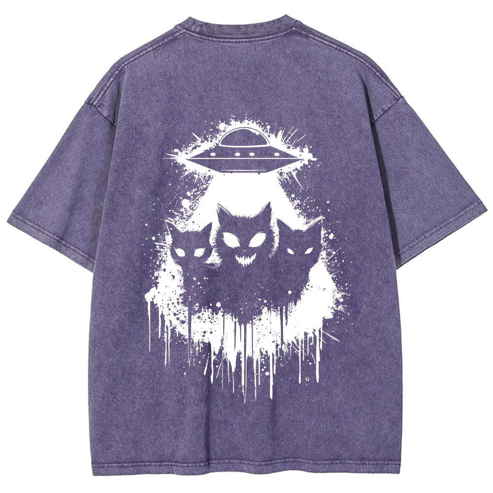 Unisex Vintage Black Cats Cat Face UFO On t-Shirt