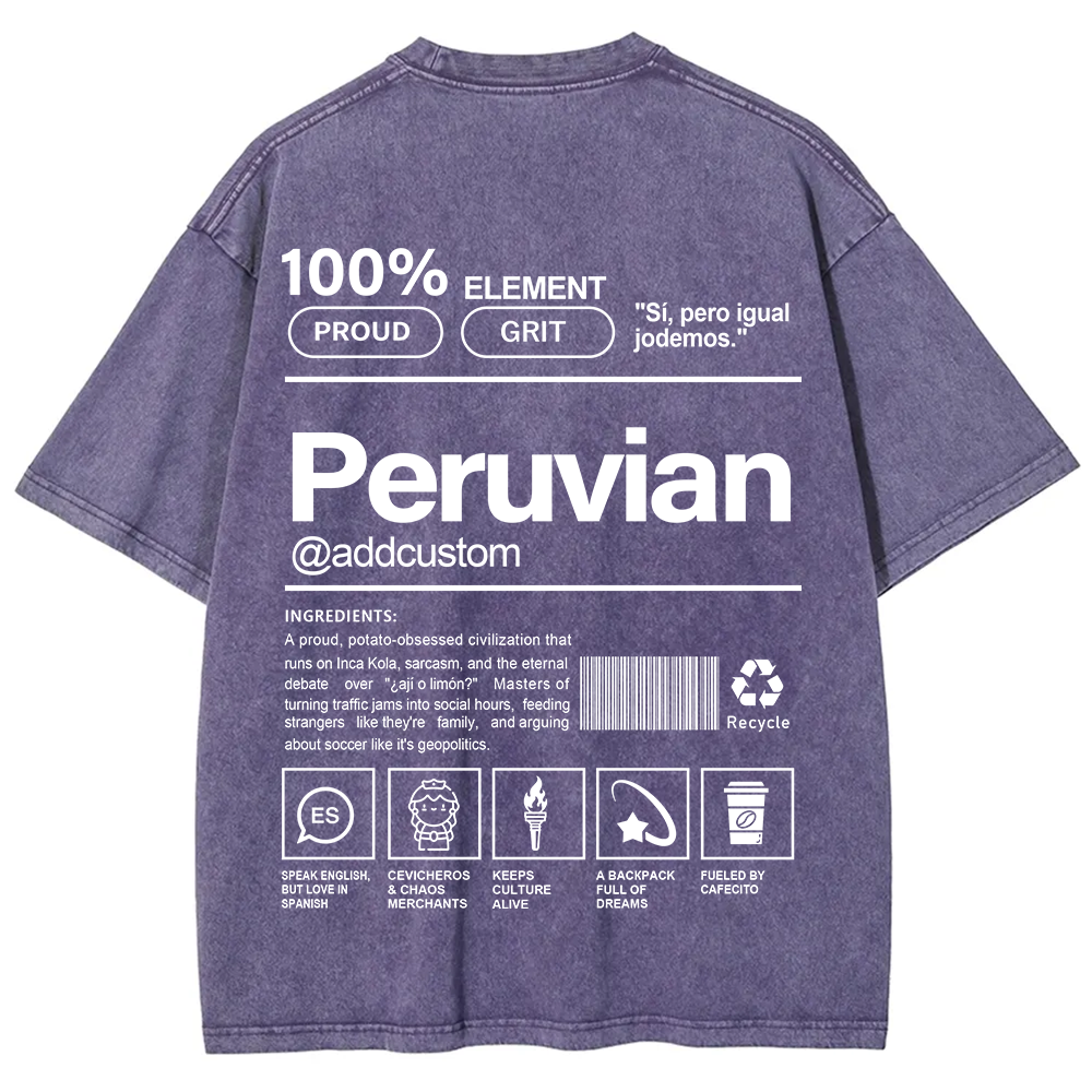 Peruvian Addcustom Unisex Fit  Washed T-Shirt
