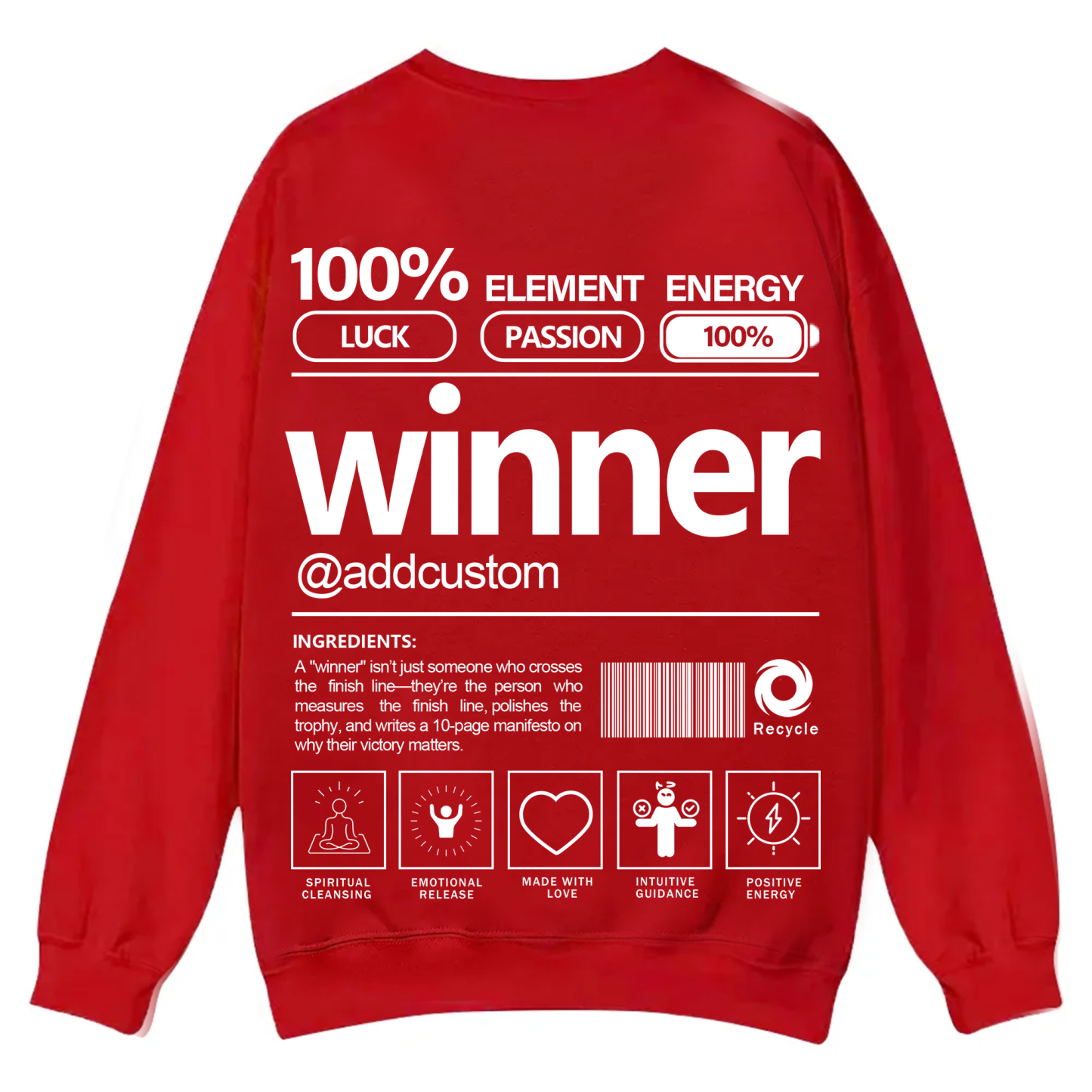 Winner Addcustom Unisex Fit Casual Crewneck Sweatshirt