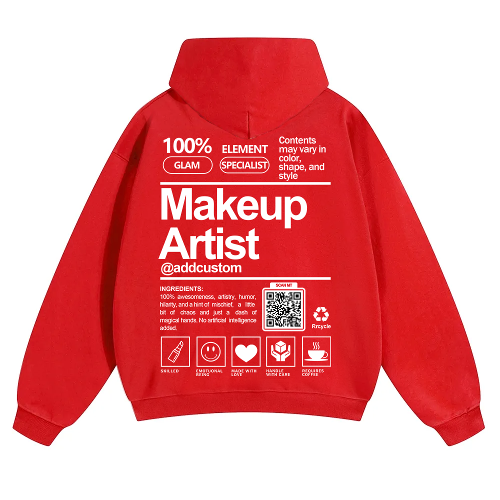 Wearishow Makeup Artist Addcustom QR Code Solid Color Hoodie