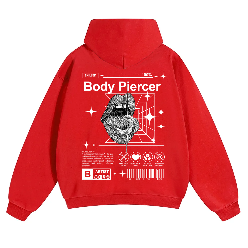 Body Piercer Casual Unisex Solid Color Hoodie wearishow