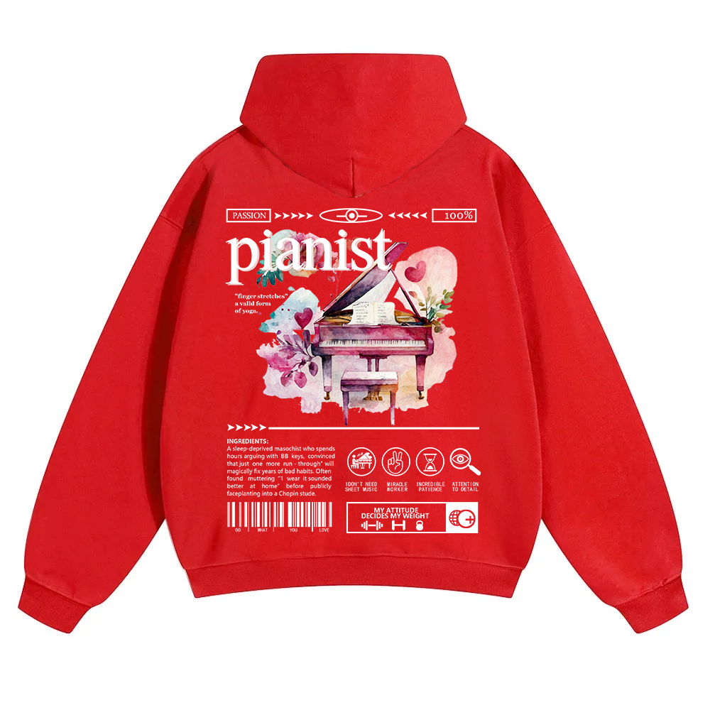 Pianist Unisex Solid Color Hoodie wearishow