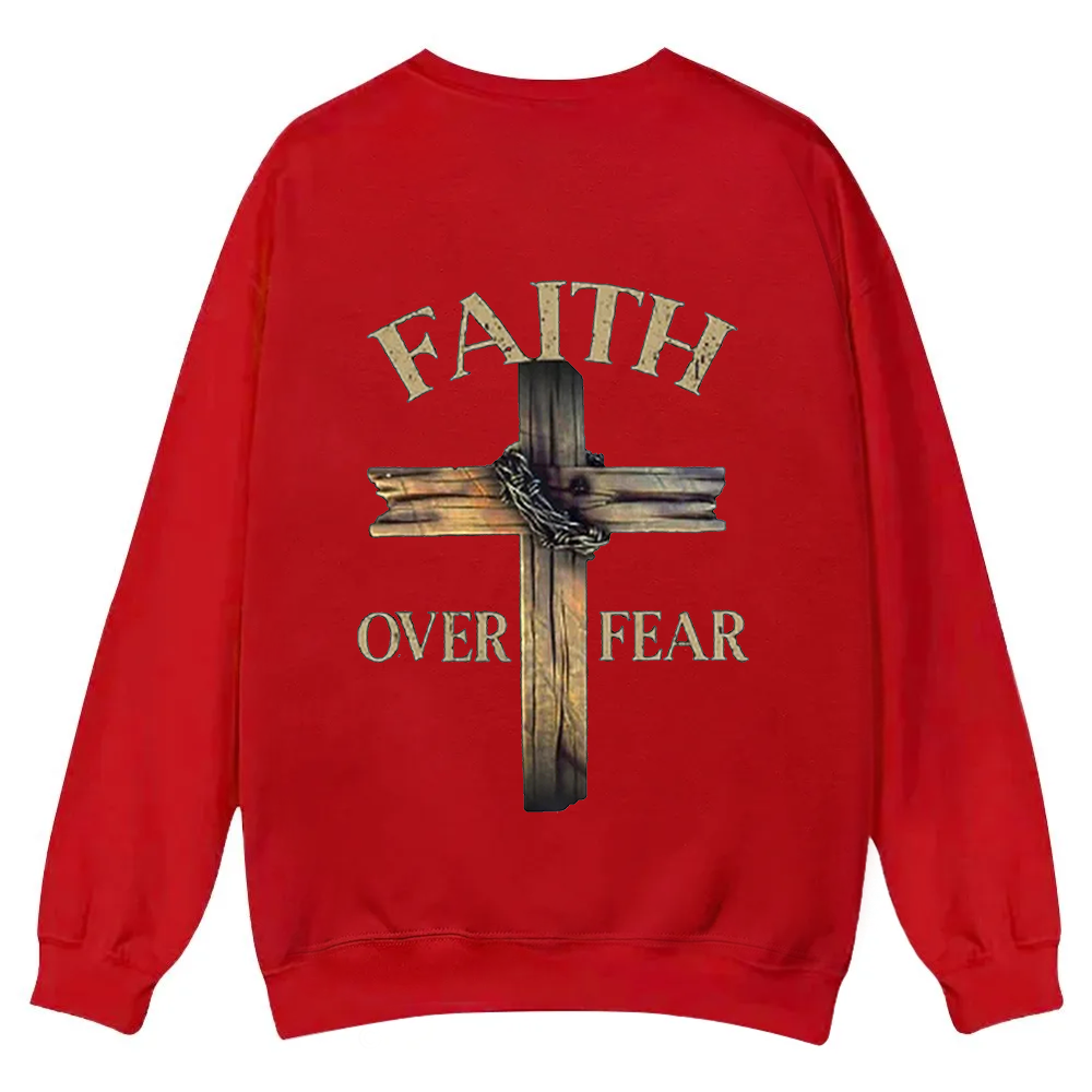 Faith Over Fear Cross Casual Crewneck Sweatshirt wearishow