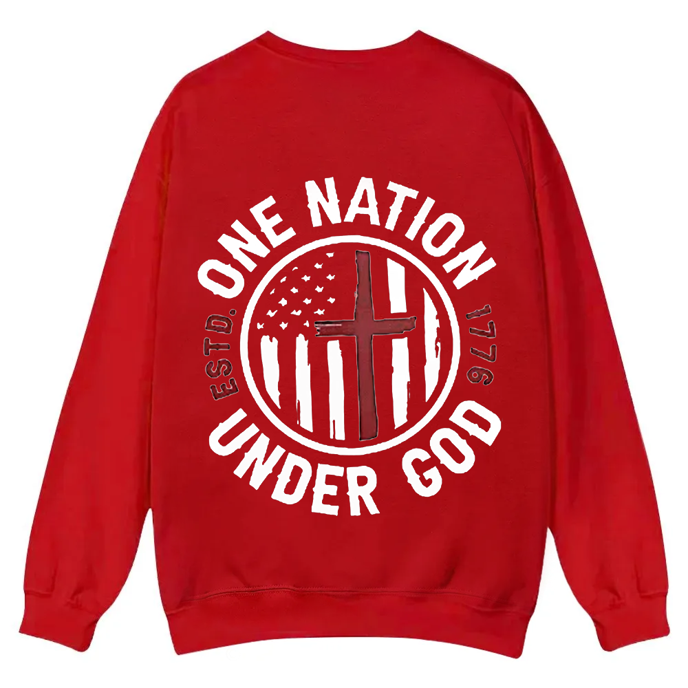 One Nation Under God ESTD 1776 Casual Crewneck Sweatshirt wearishow