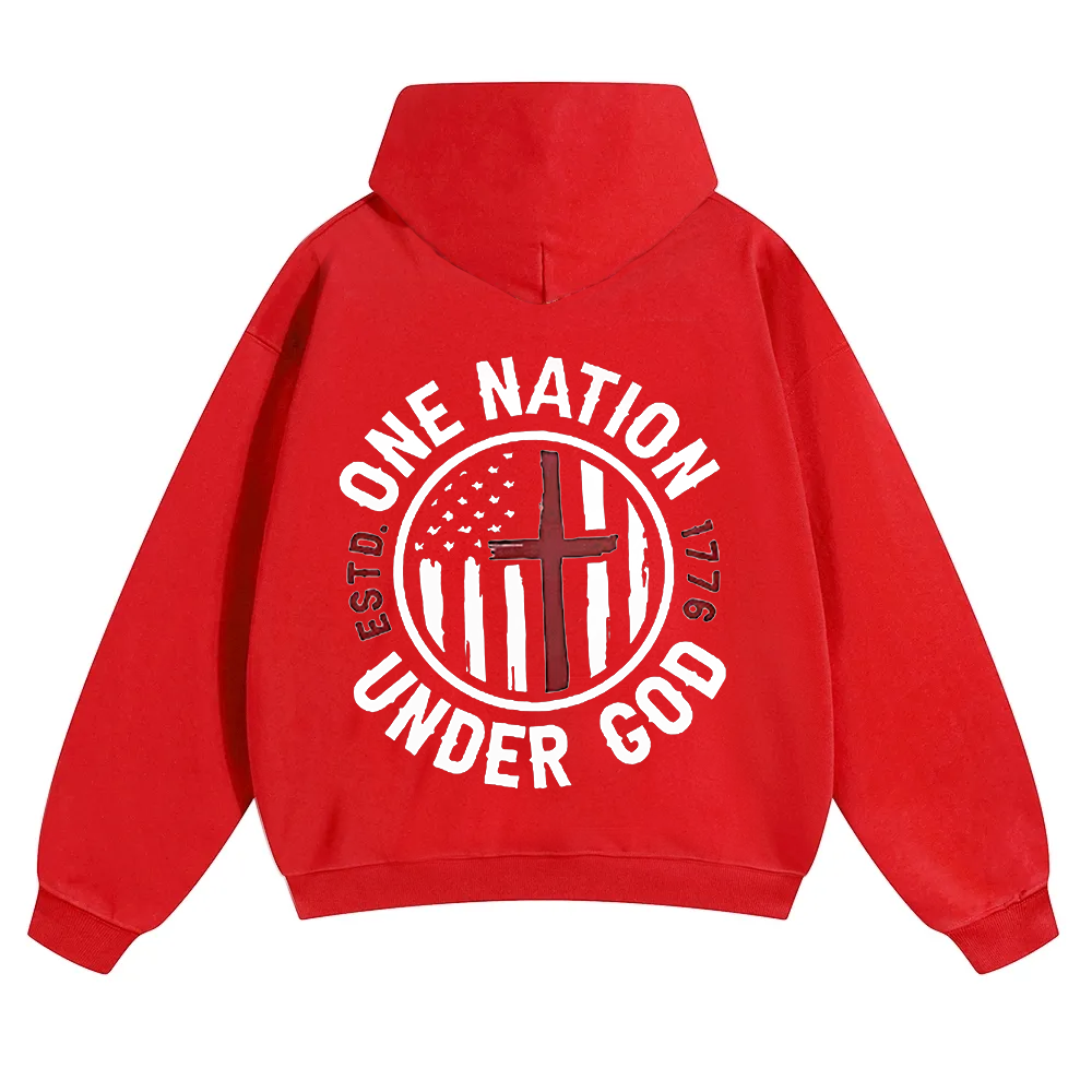 One Nation Under God ESTD 1776 Unisex Solid Color Hoodie wearishow