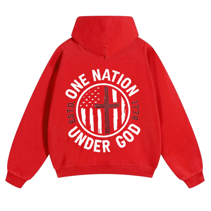 One Nation Under God ESTD 1776 Unisex Solid Color Hoodie wearishow