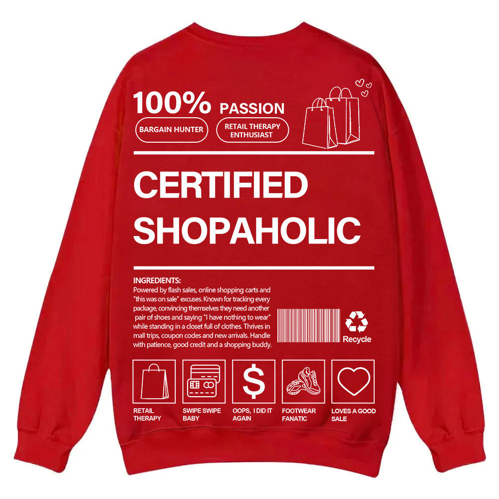 Certified Shopaholic Casual Crewneck Sweatshirt wearishow