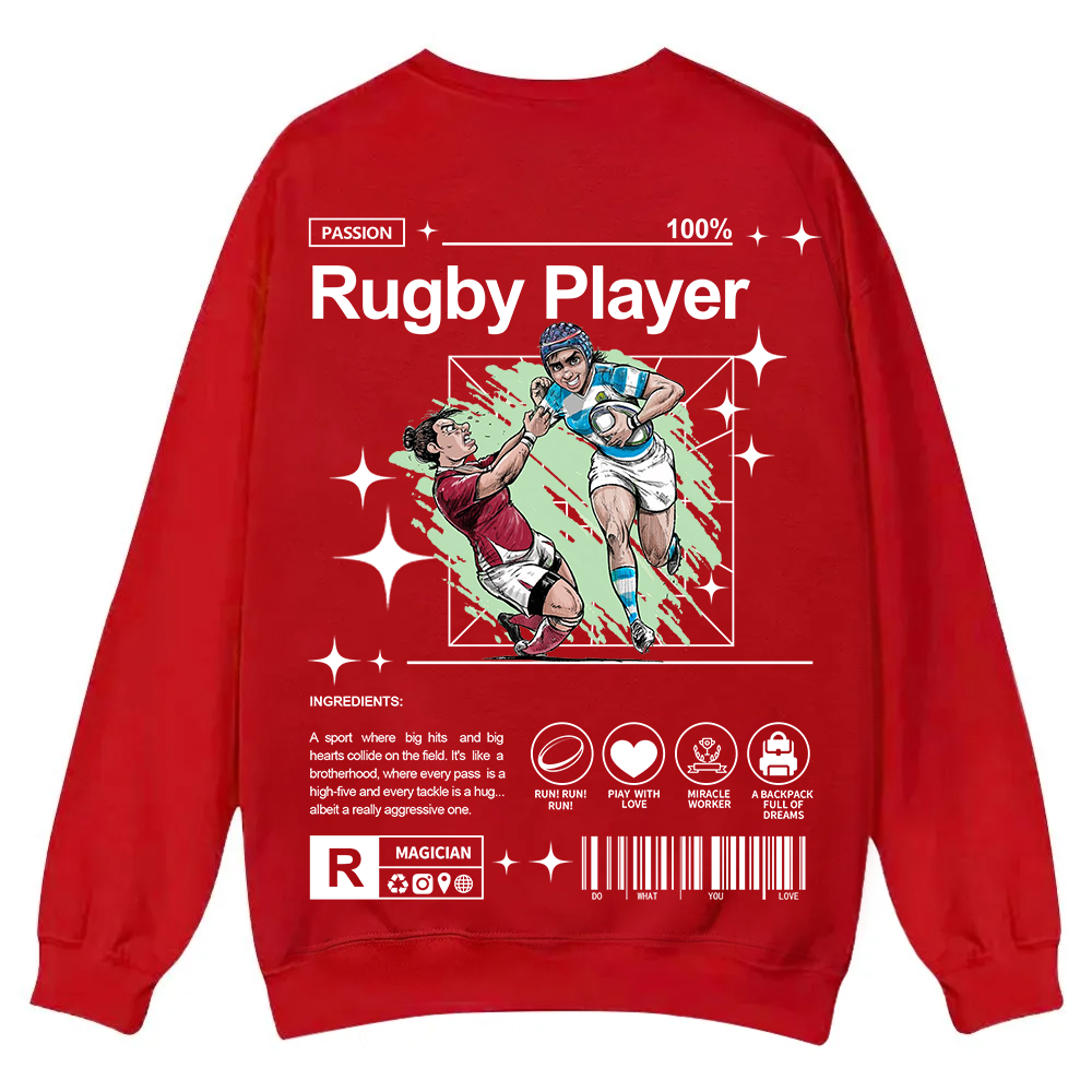 Rugby Player Casual Crewneck Sweatshirt wearishow