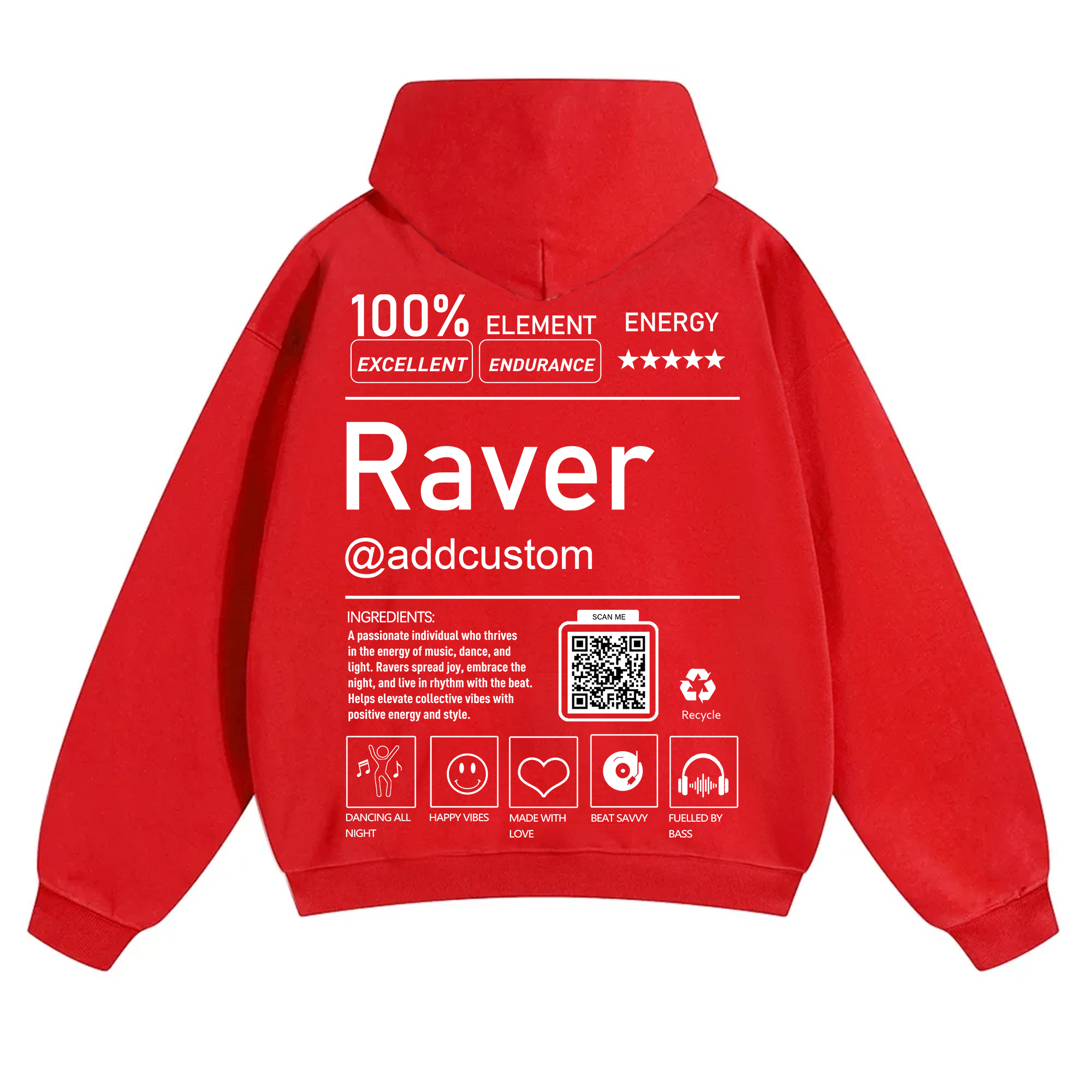 Addcustom QR Code Raver Solid Color Hoodie wearishow
