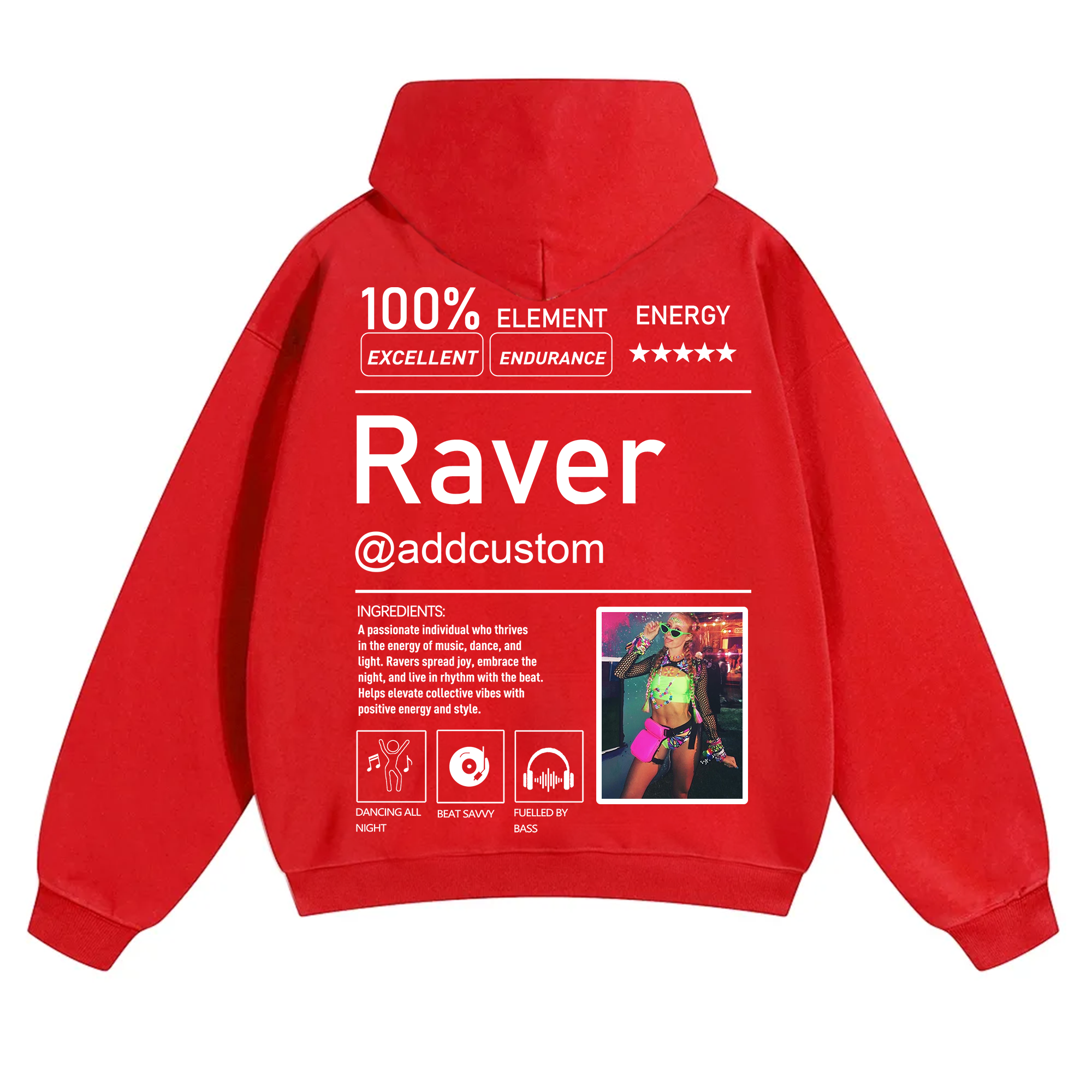 Addcustom Photo Raver Solid Color Hoodie wearishow