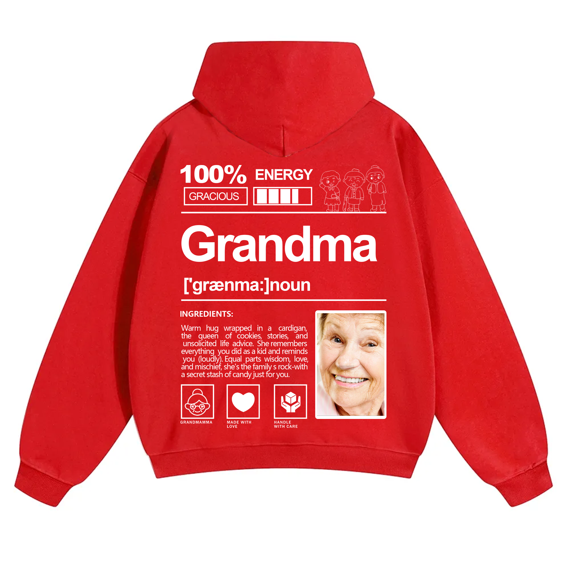 Addcustom Photo Grandma Solid Color Hoodie