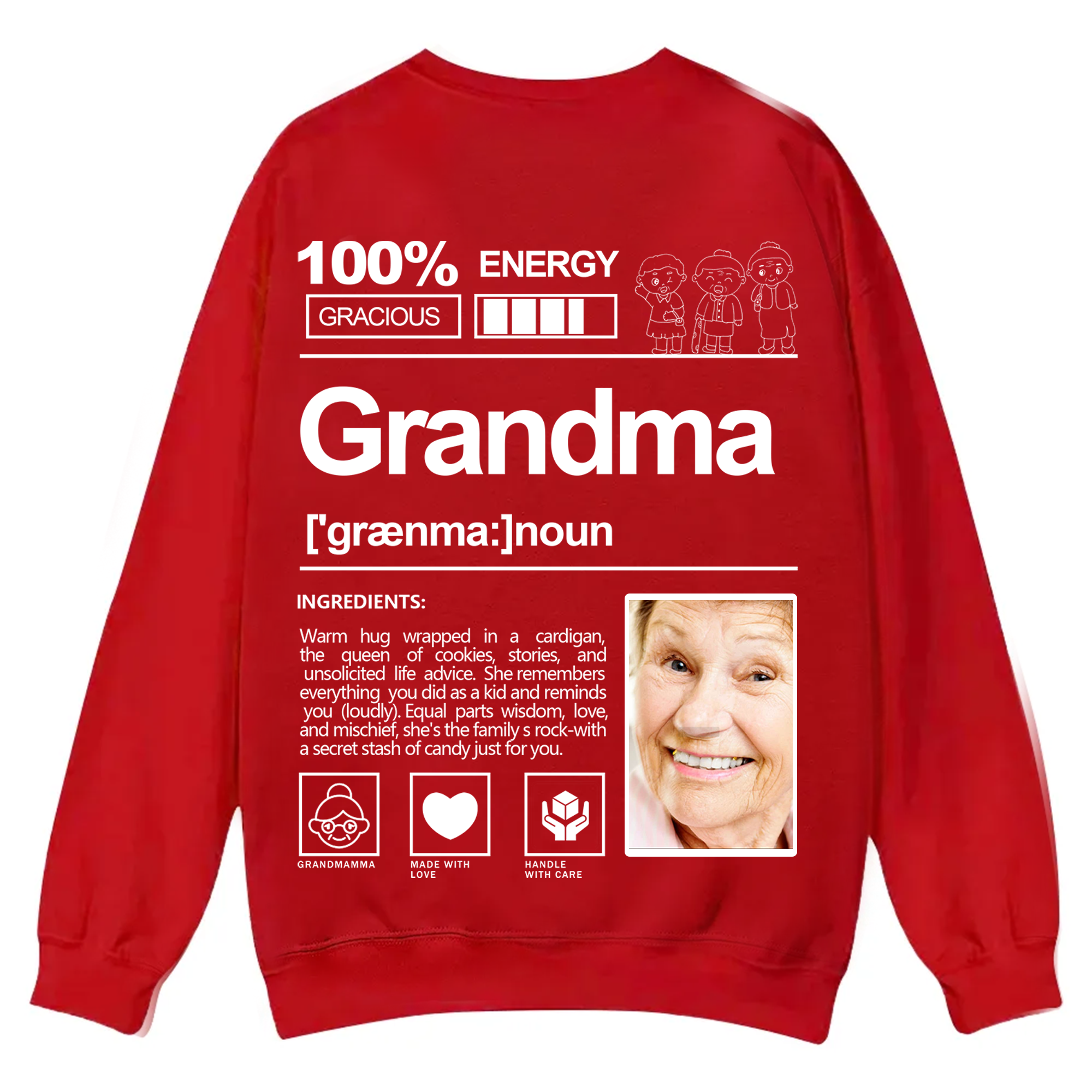 Addcustom  Photo Grandma Casual Crewneck Sweatshirt