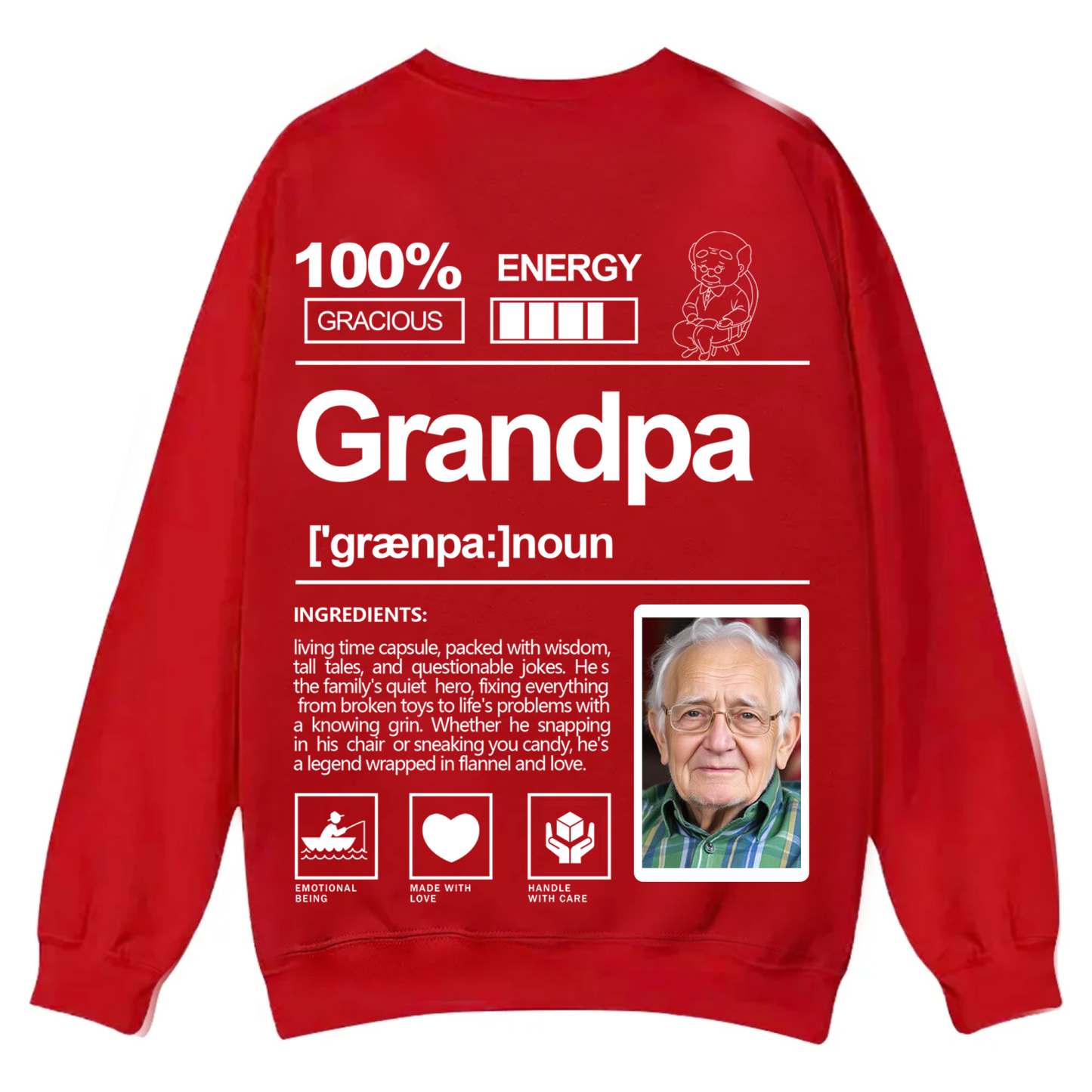 Addcustom  Photo Grandpa Casual Crewneck Sweatshirt