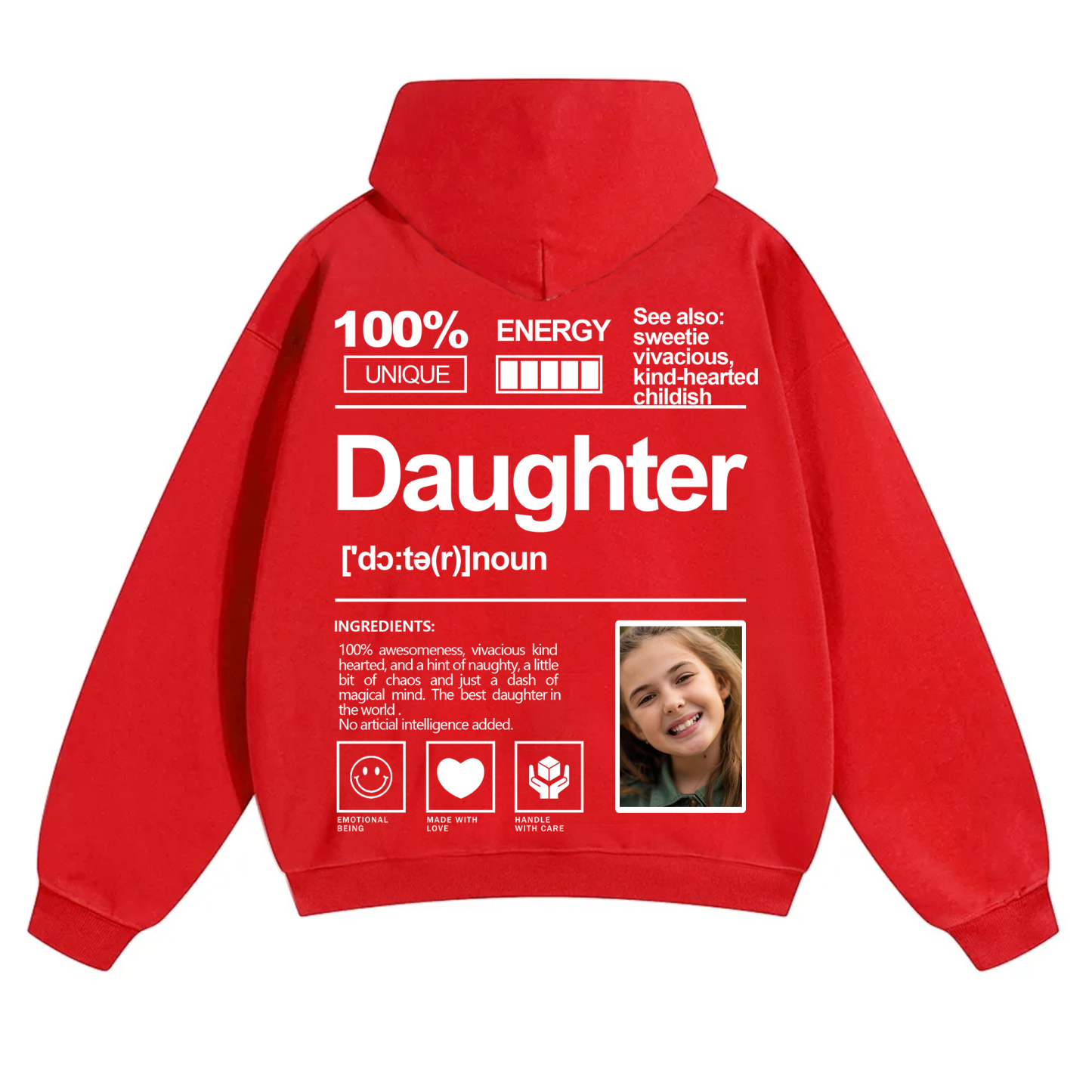 Addcustom Photo Daughter Solid Color Hoodie