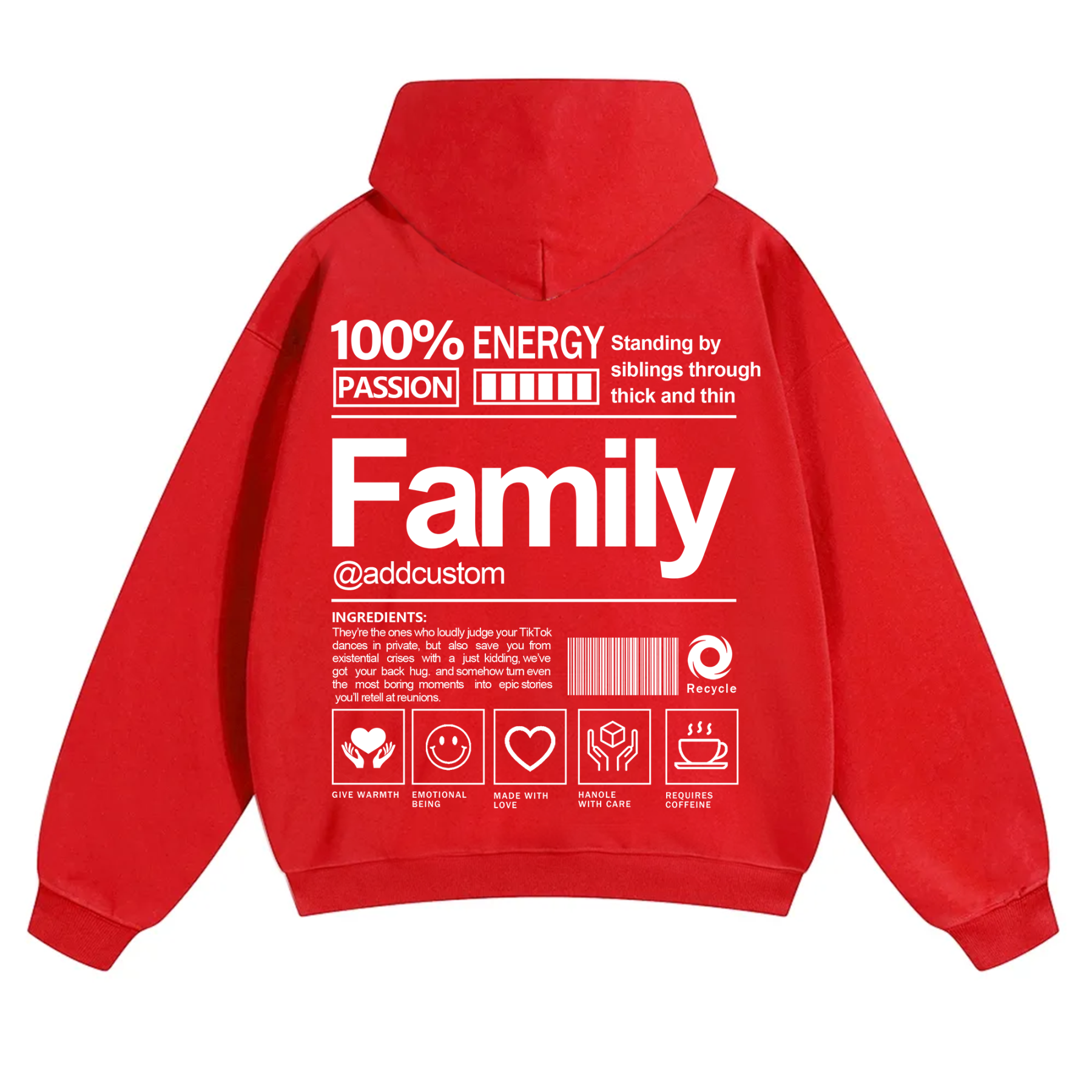 Family Addcustom Solid Color Hoodie