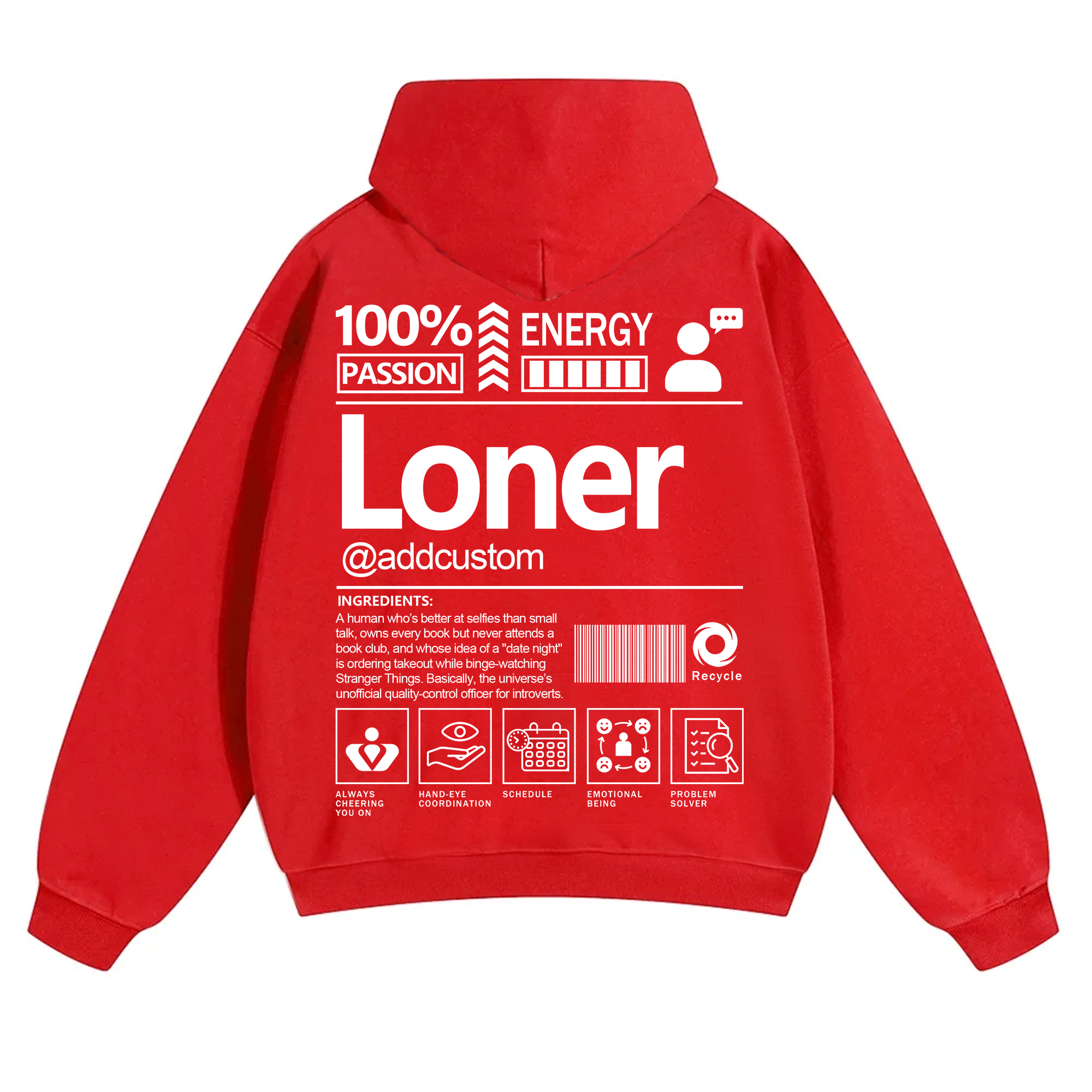Loner  Addcustom Unisex Fit Solid Color Hoodie