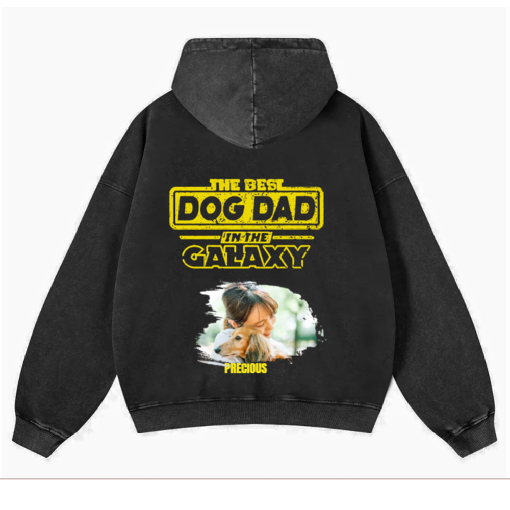 The Best Dog Dad In The Galaxy - Personalized Custom Unisex Washed Hoodie