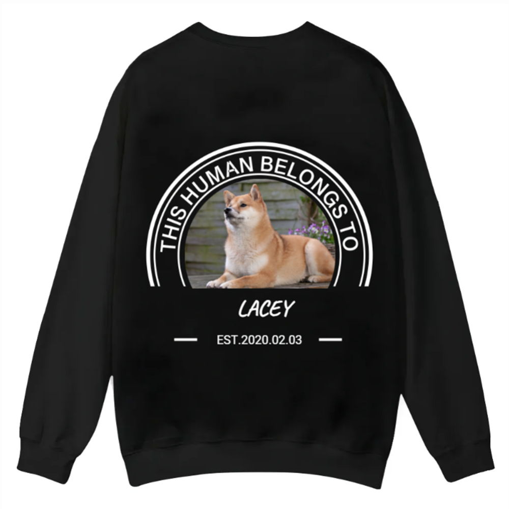 This Human Belongs To - Personalized Custom Unisex Casual Crewneck Sweatshirt