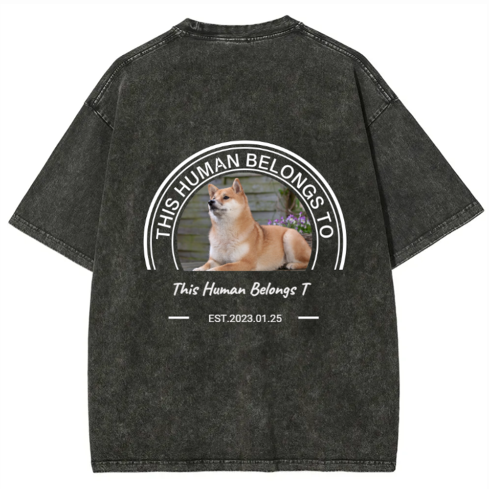 This Human Belongs To - Personalized Custom Unisex Washed T-Shirt