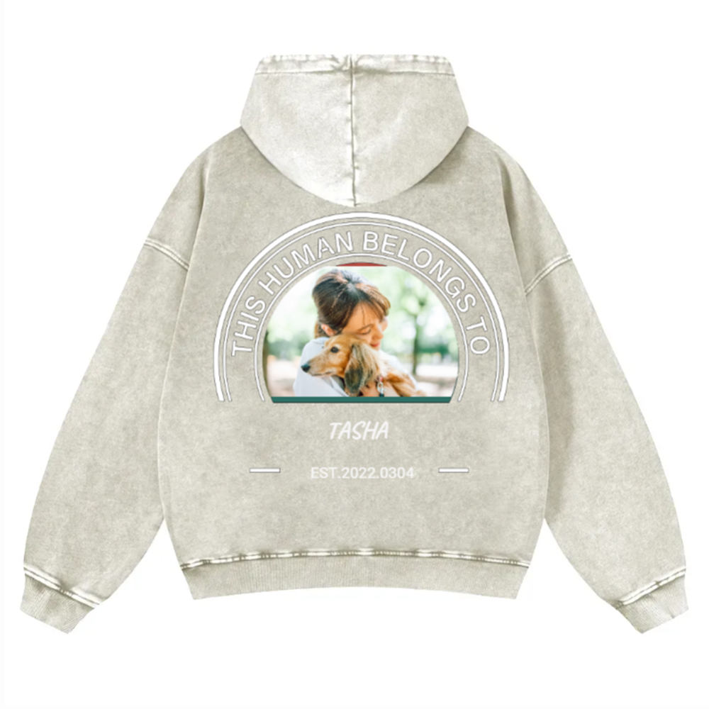 This Human Belongs To  - Personalized Custom Unisex Washed Hoodie