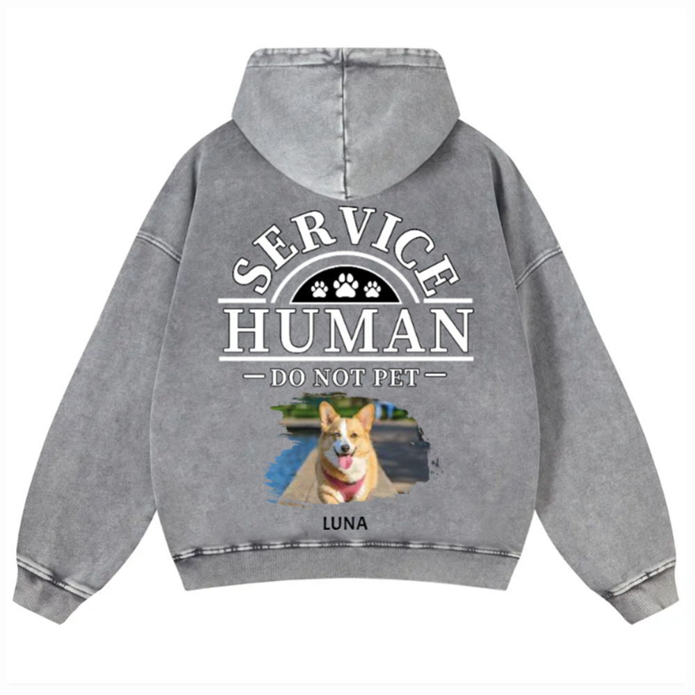 Service Human, Do Not Pet 2- Personalized Custom Unisex Washed Hoodie wearishow