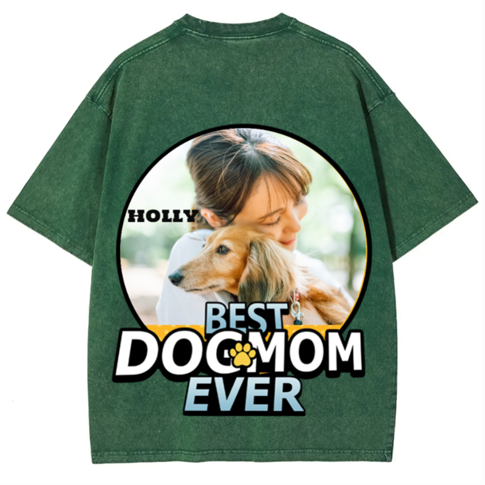 Best Dog Mom For Furry Kid - Personalized Custom Unisex Fit Washed T-Shirt wearishow
