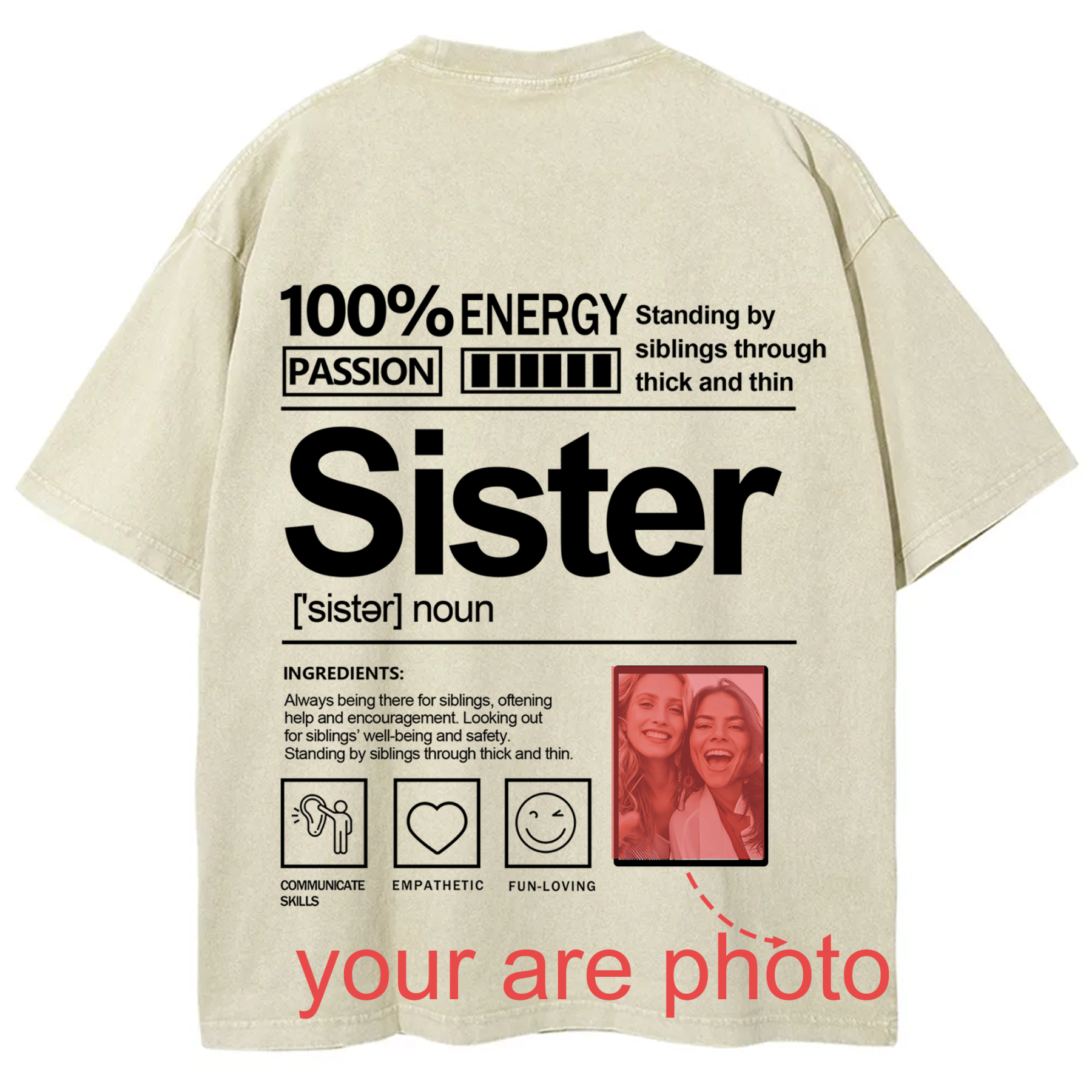 Addcustom Photo Sister Washed T-Shirt