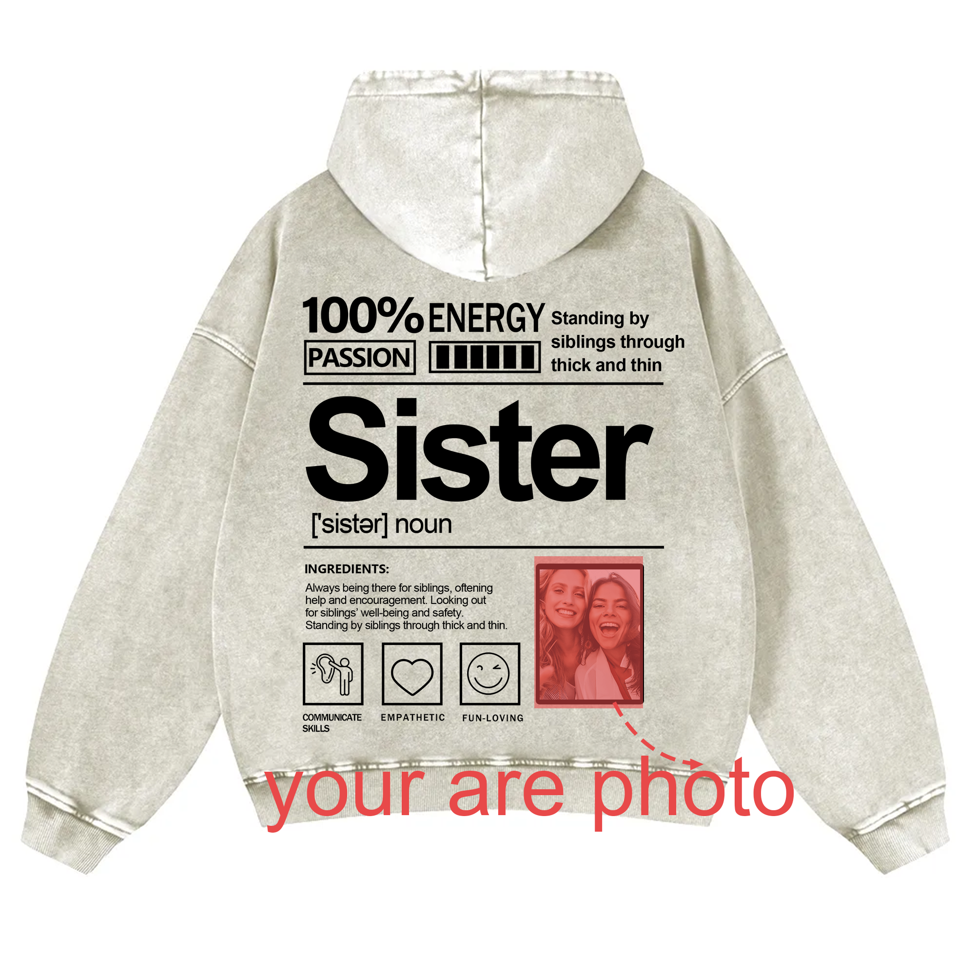 Addcustom Photo Sister Vintage Washed Hoodie