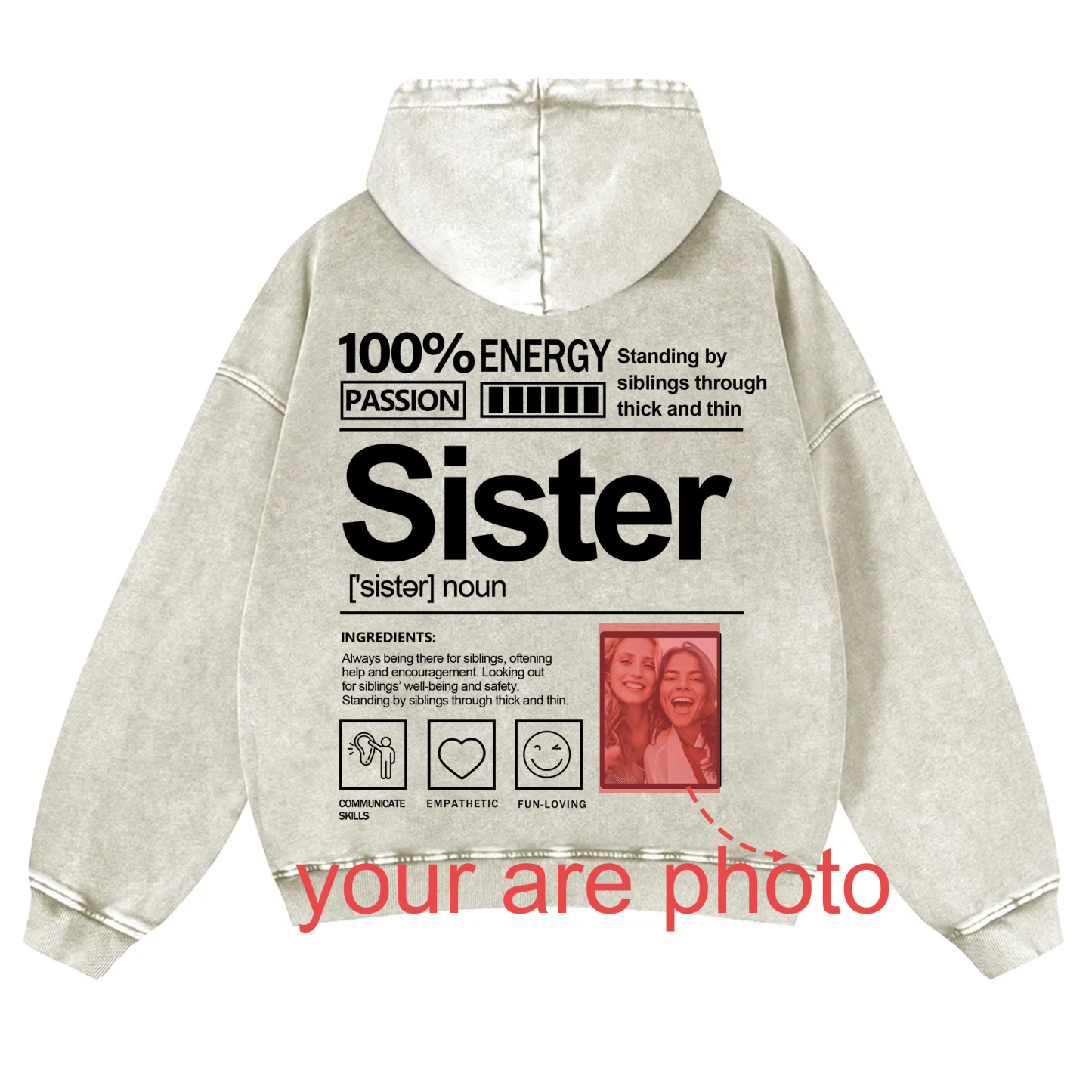 Addcustom Photo Sister Vintage Washed Hoodie