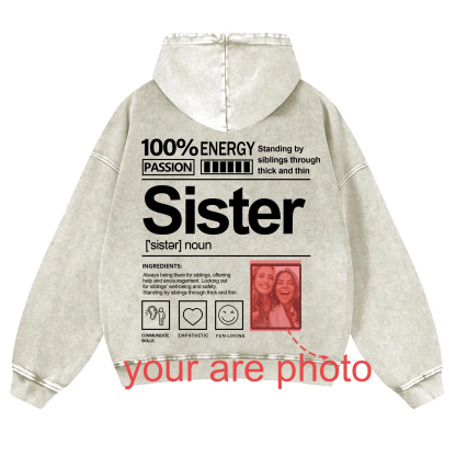 Addcustom Photo Sister Vintage Washed Hoodie