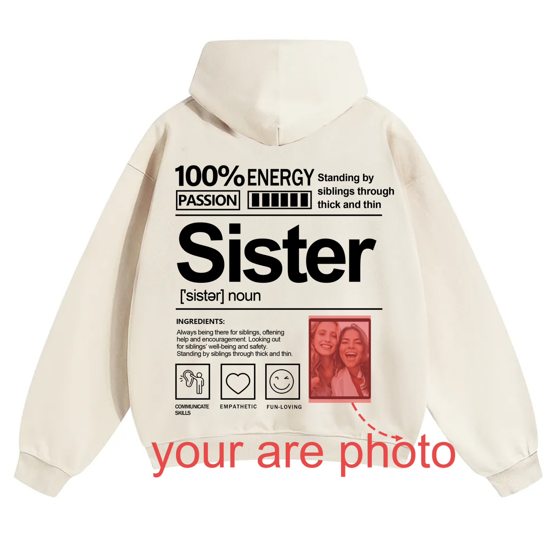 Addcustom Photo Sister Solid Color Hoodie