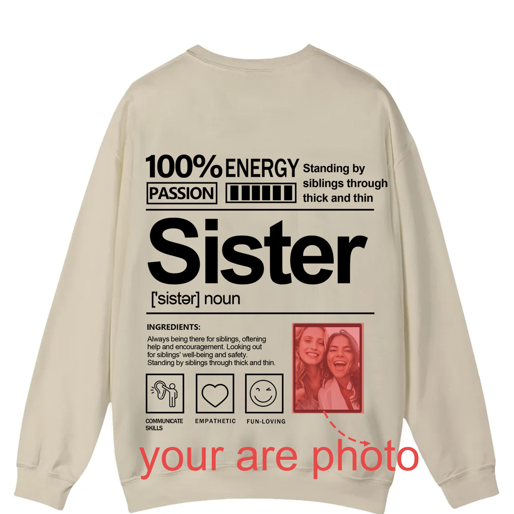 Addcustom  Photo Sister Casual Crewneck Sweatshirt
