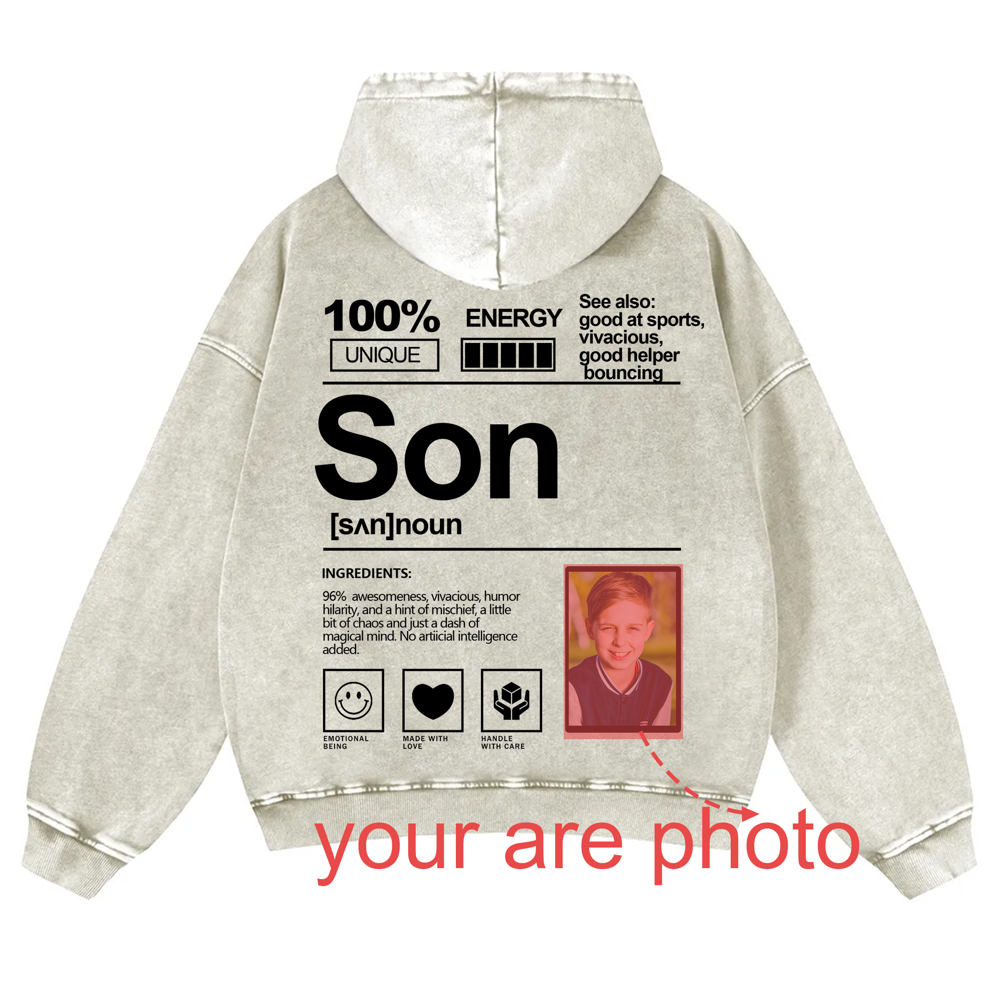 Addcustom Photo Son Vintage Washed Hoodie