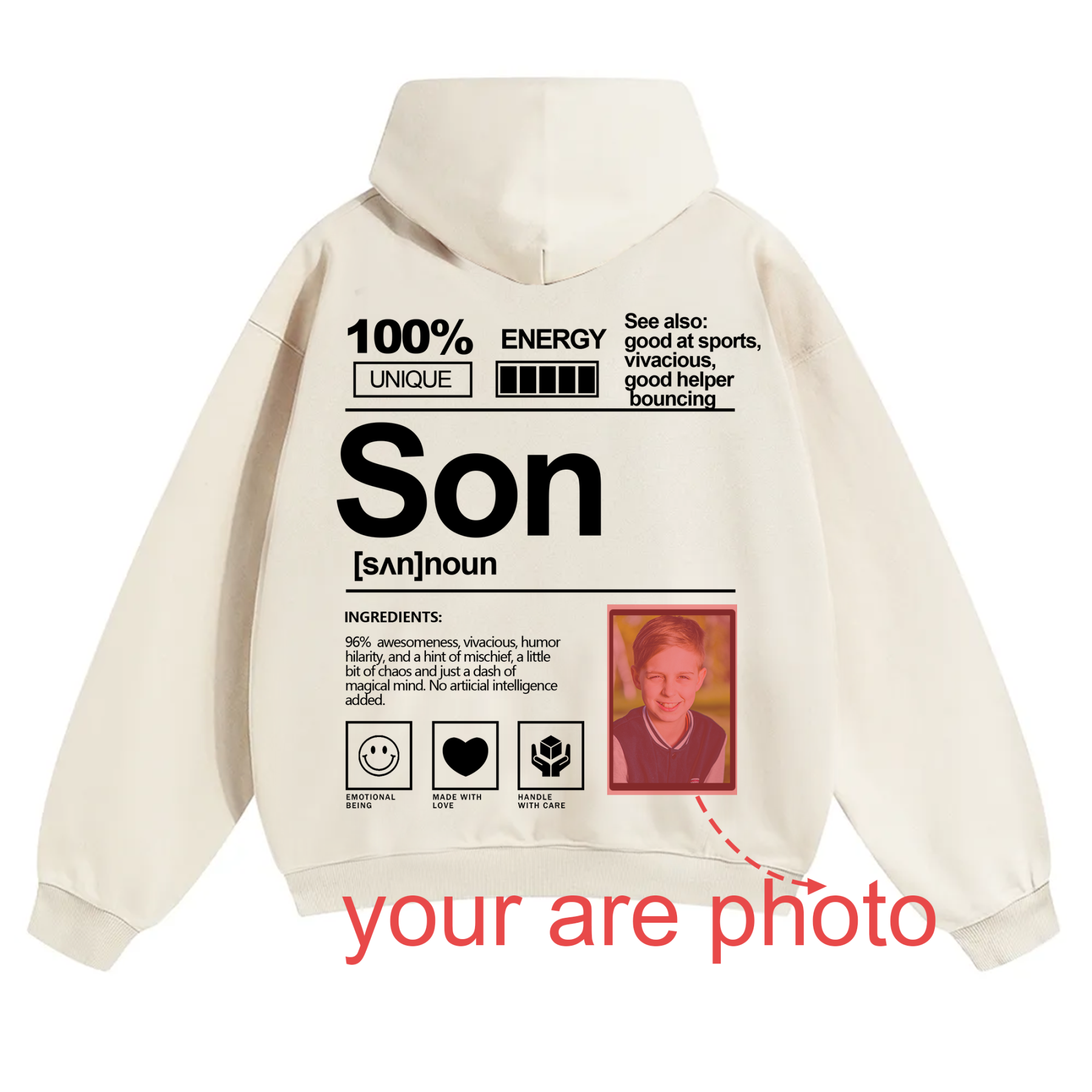 Addcustom Photo Family members Solid Color Hoodie