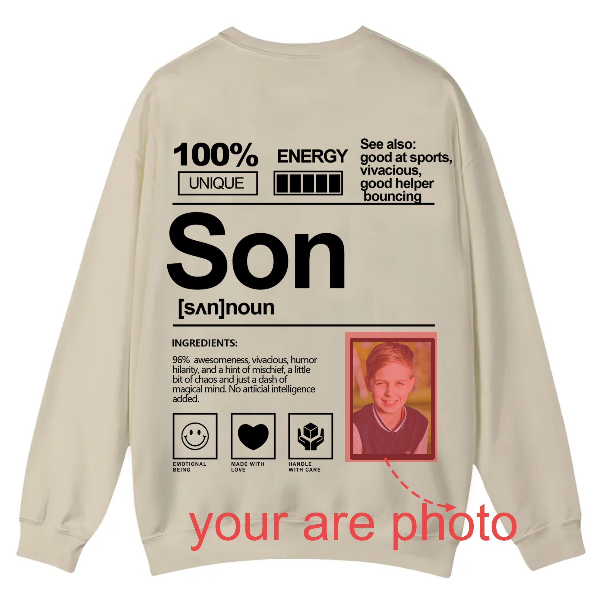 Addcustom  Photo Son Casual Crewneck Sweatshirt