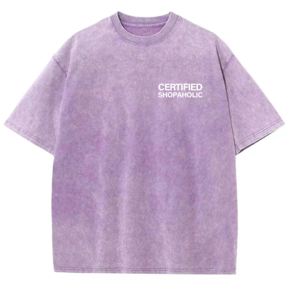 Certified Shopaholic Unisex Fit Washed T-Shirt