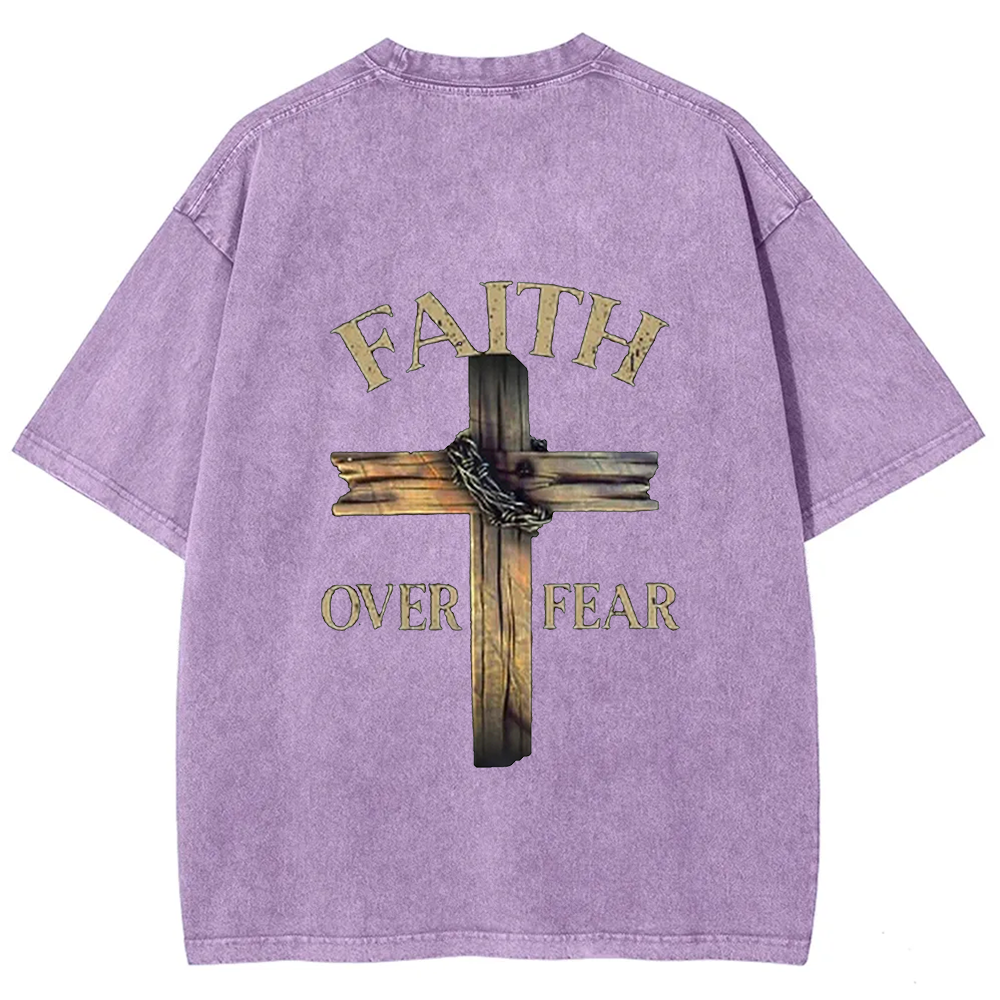 Faith Over Fear Cross Unisex Fit Washed T-Shirt