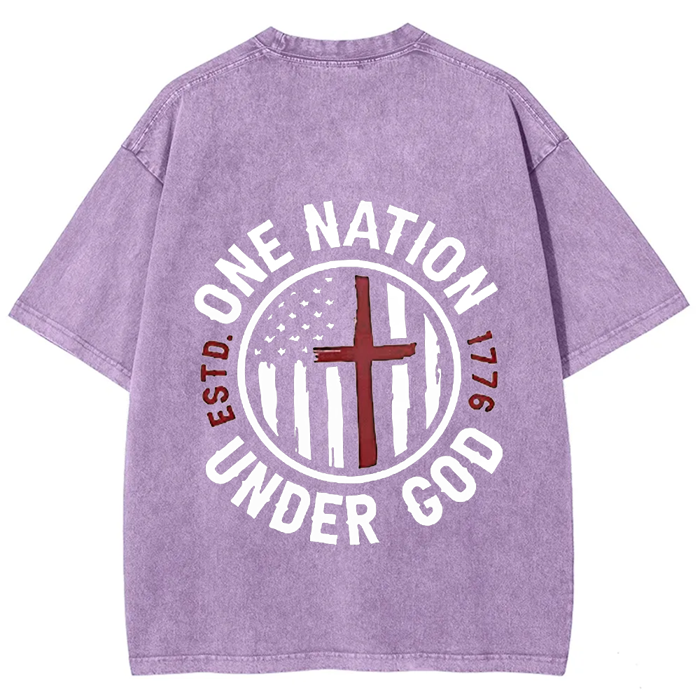One Nation Under God ESTD 1776 Unisex Fit Washed T-Shirt