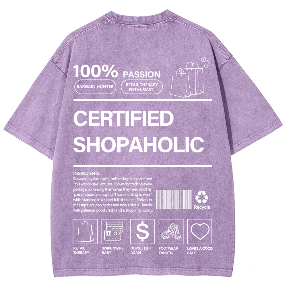Certified Shopaholic Unisex Fit Washed T-Shirt