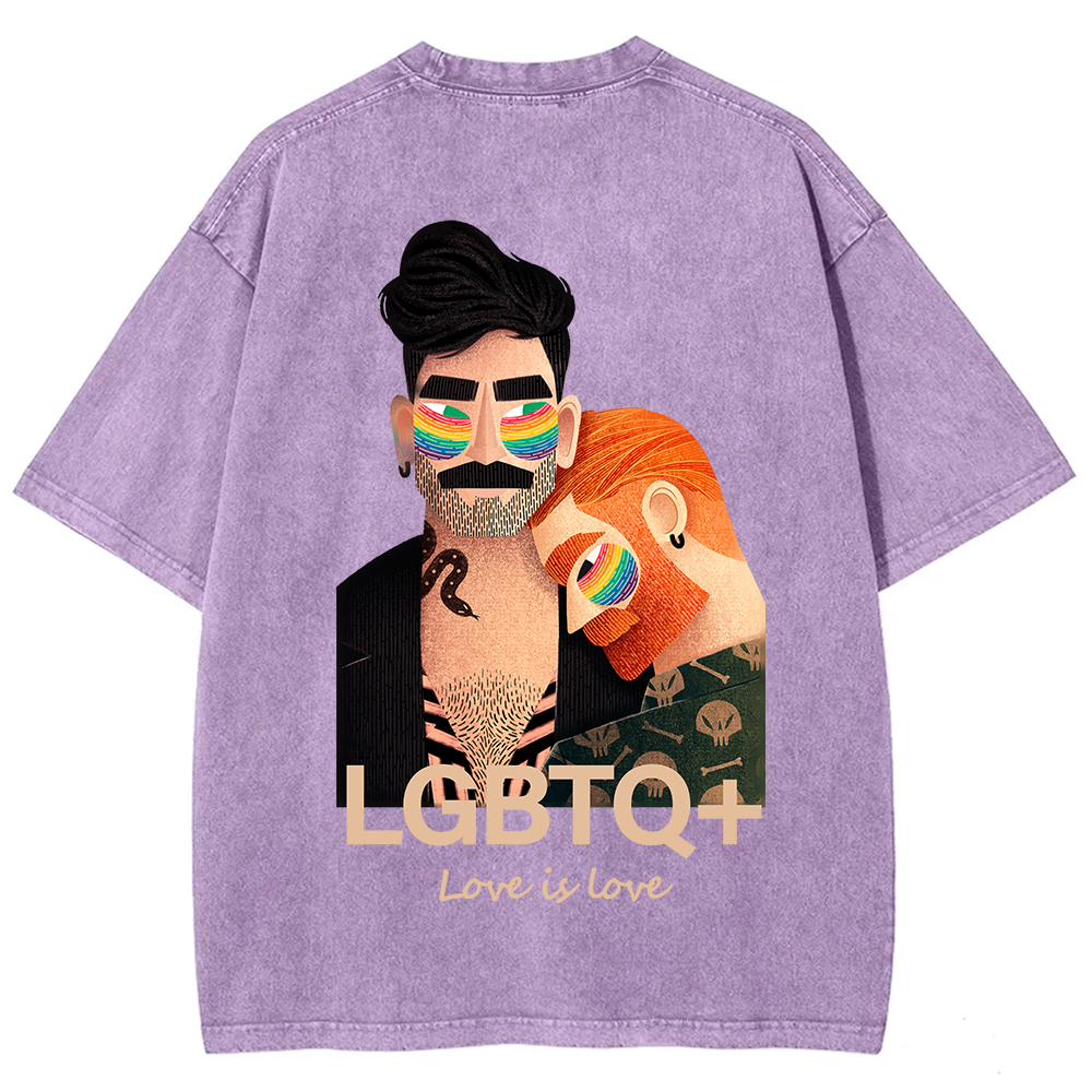 Lgbtq+ Love Is Love Unisex Fit Washed T-Shirt