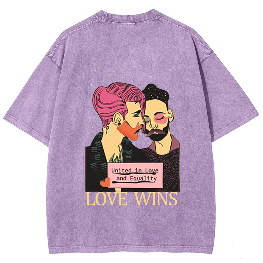 United in Love and Equality Love Wins Unisex Fit Washed T-Shirt