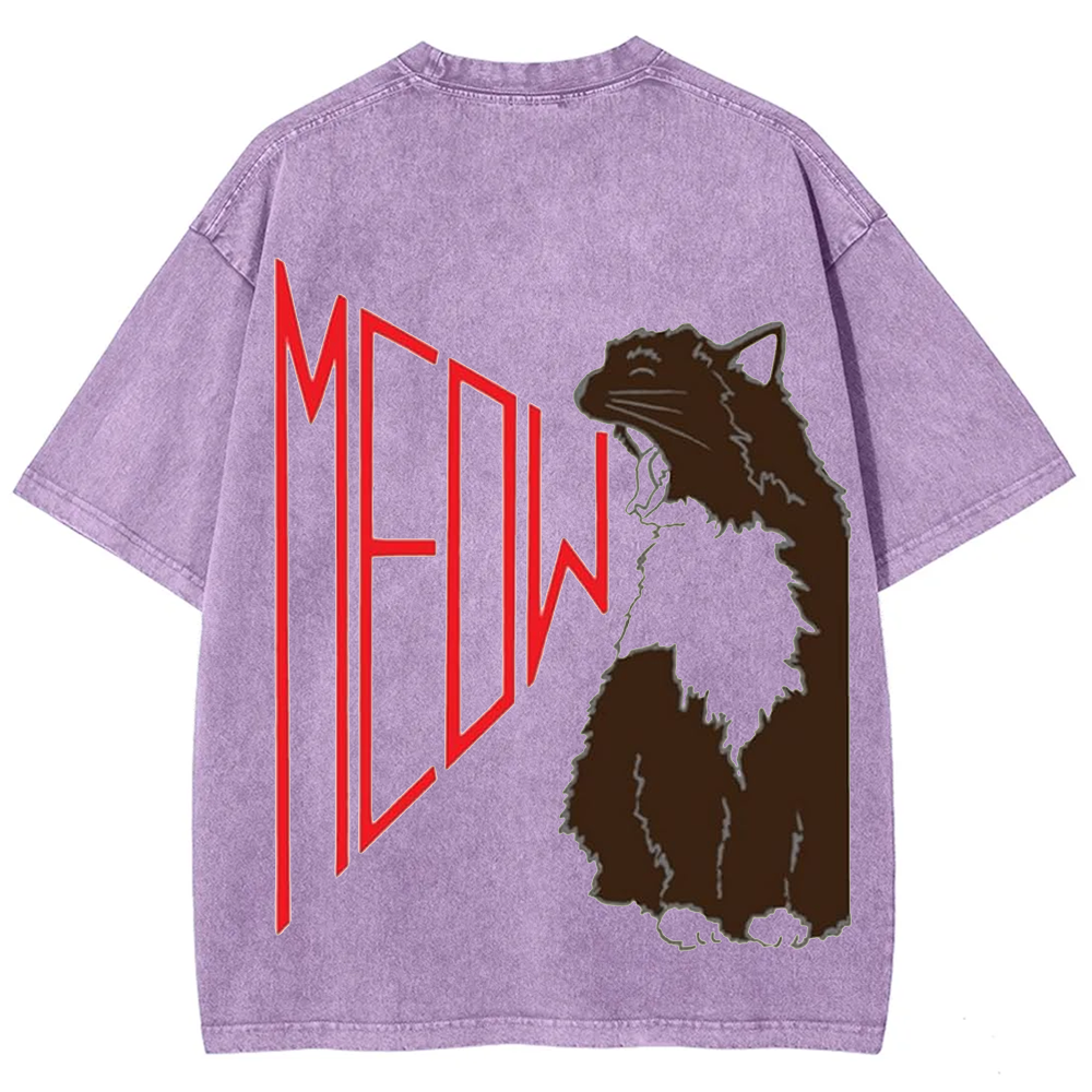 Meow Cat Print Casual  T-Shirt