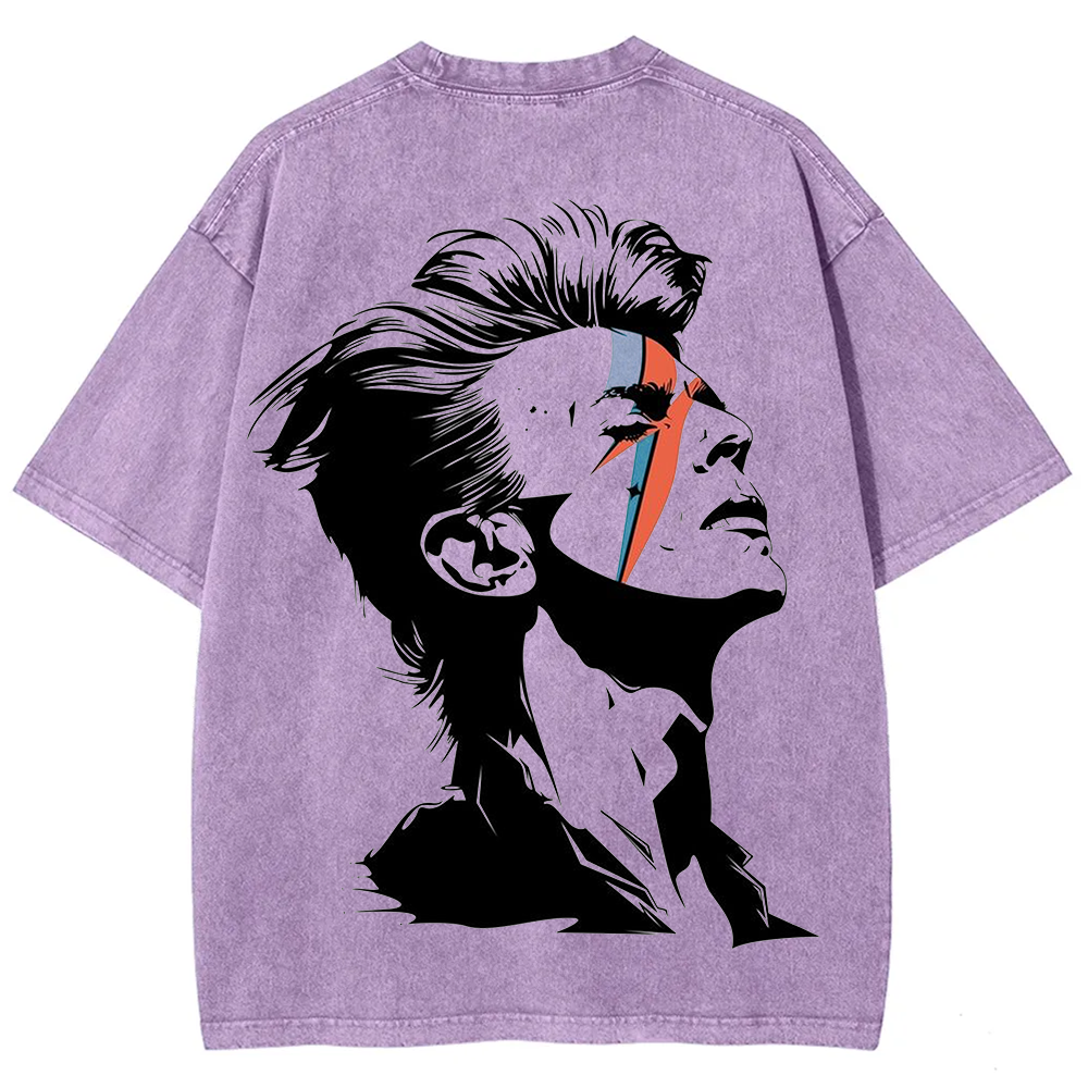 Unisex Vintage Washed David Bowie Aladdin Sane Singer T-Shirt