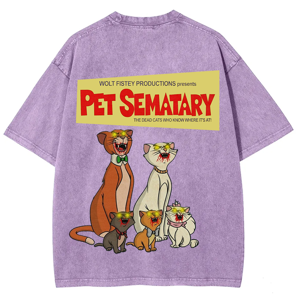 Unisex Vintage Halloween Zombie Cat Pet Sematary Art Print T-shirt