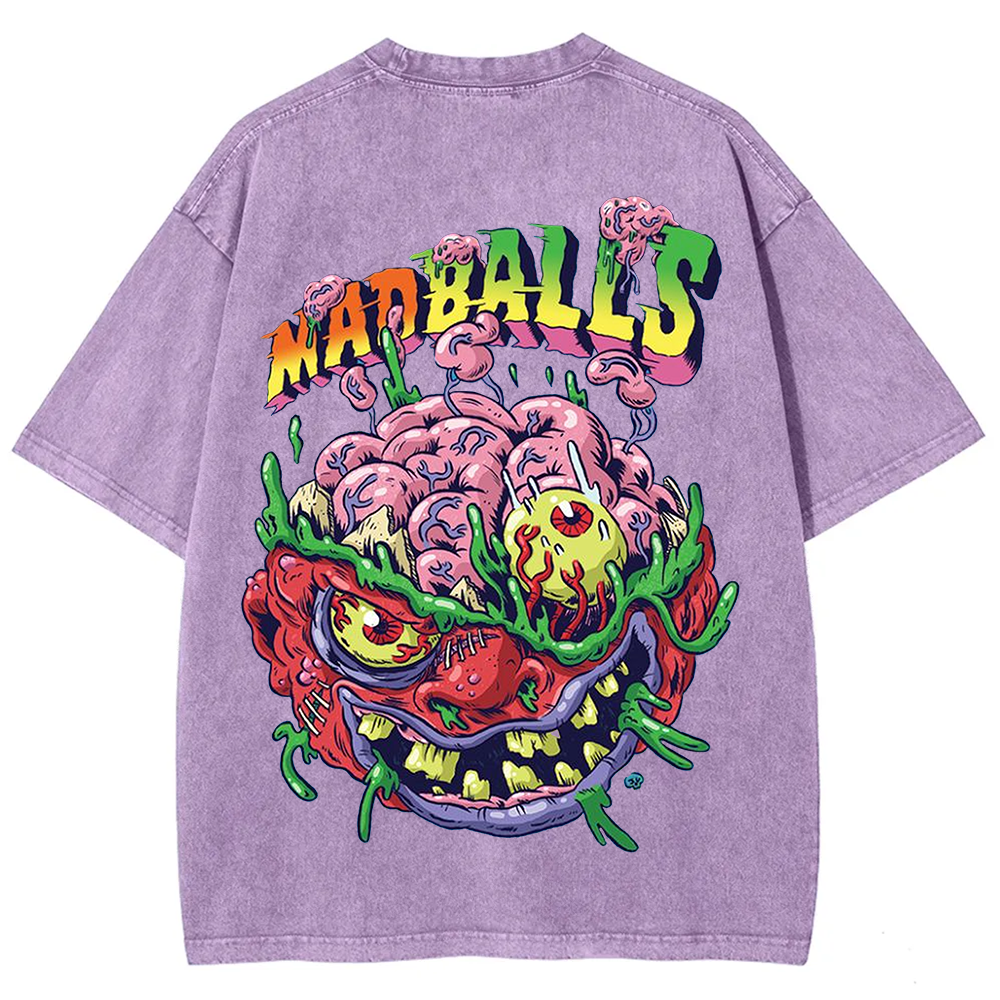 Unisex Blue Madballs Zombie Weird Print Casual  T-shirt