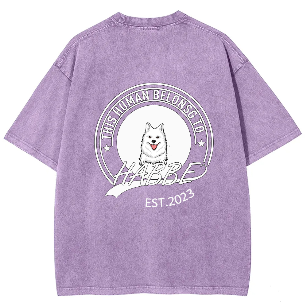 Wearishow -This Human Belongs To - Personalized Custom  WashedT-shirt