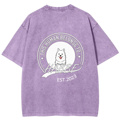 Wearishow -This Human Belongs To - Personalized Custom  WashedT-shirt