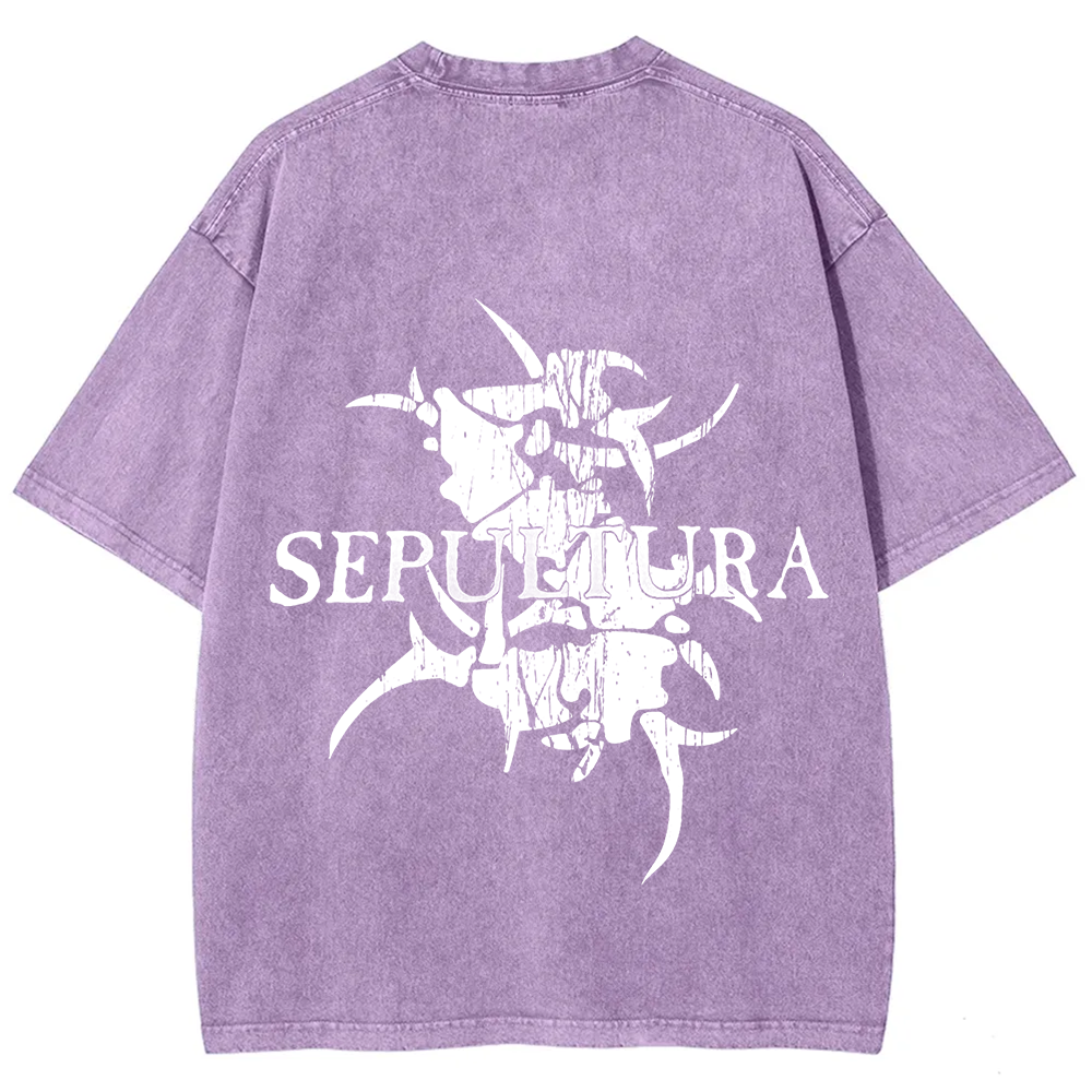 Unisex Vintage Washed Sepultura Heavy Metal Band T-shirt