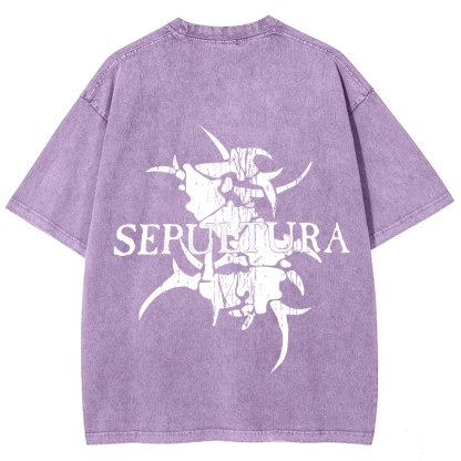 Unisex Vintage Washed Sepultura Heavy Metal Band T-shirt